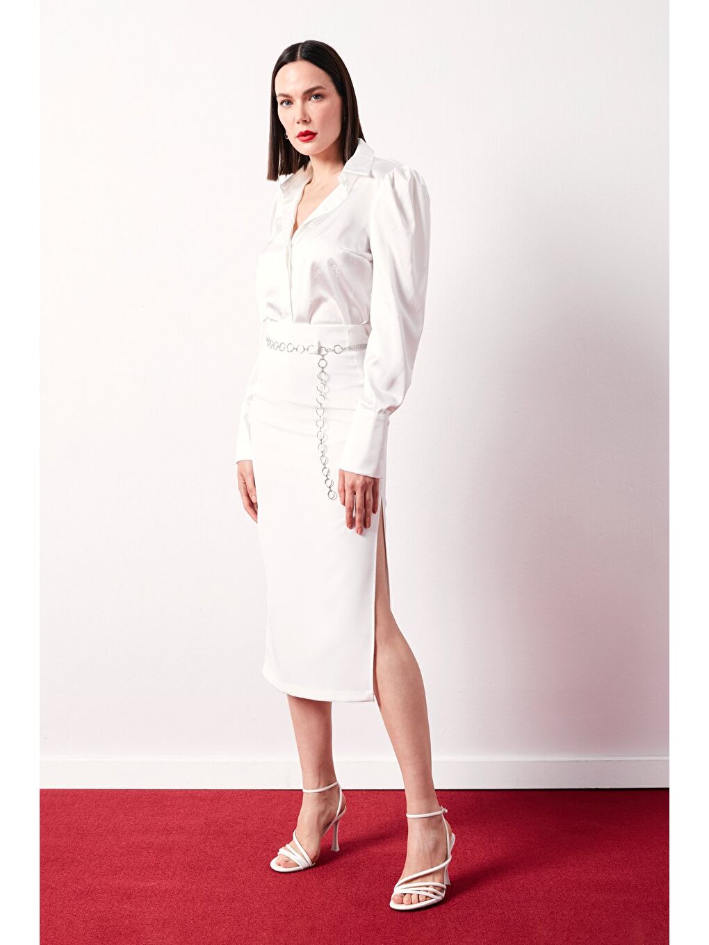 Gümüş Zincirli Kalem Etek - Ekru-1