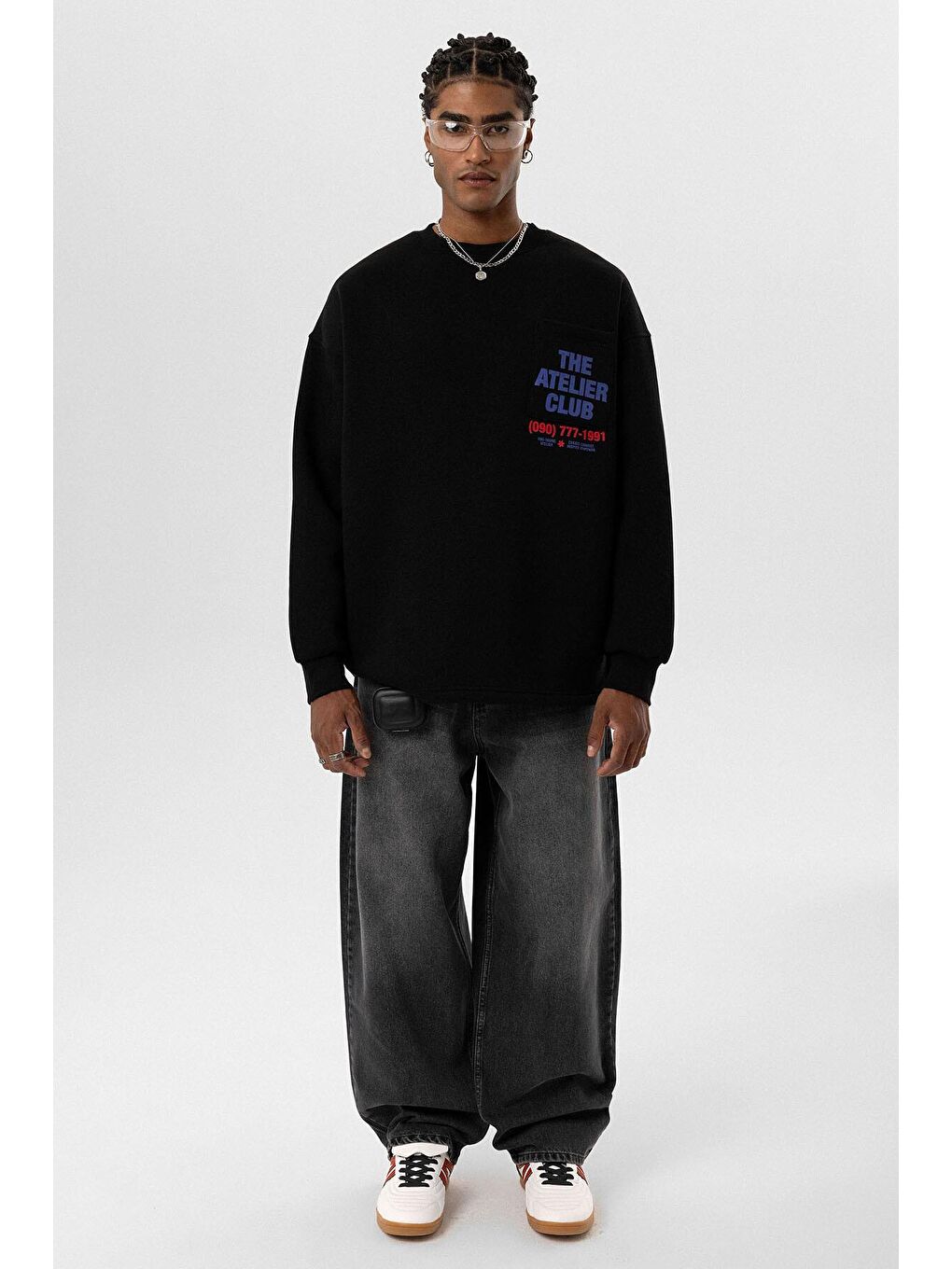 Yazı Baskılı Oversize Sweatshirt Siyah-5