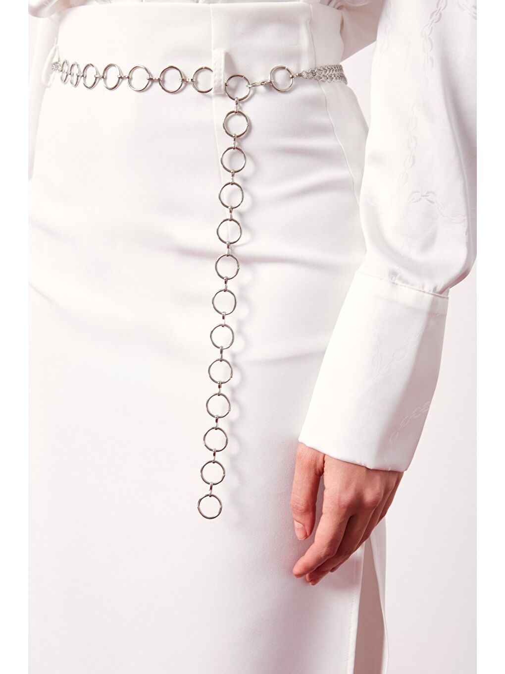 Gümüş Zincirli Kalem Etek - Ekru-4