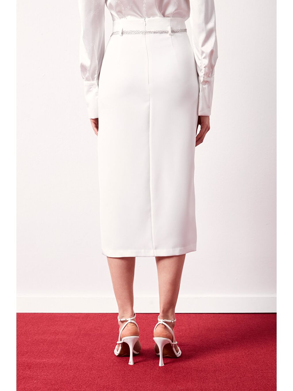 Gümüş Zincirli Kalem Etek - Ekru-6