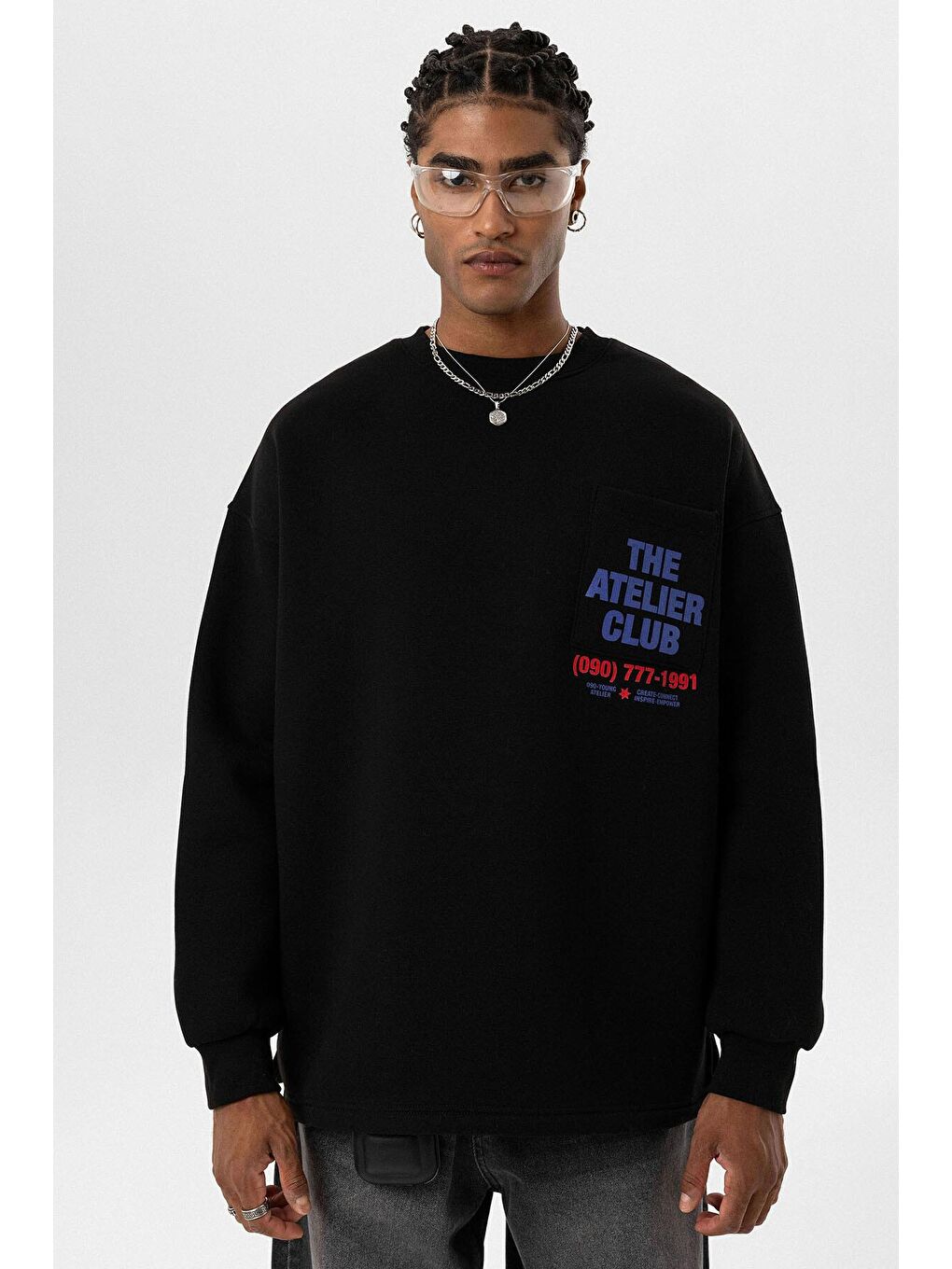 Yazı Baskılı Oversize Sweatshirt Siyah-7