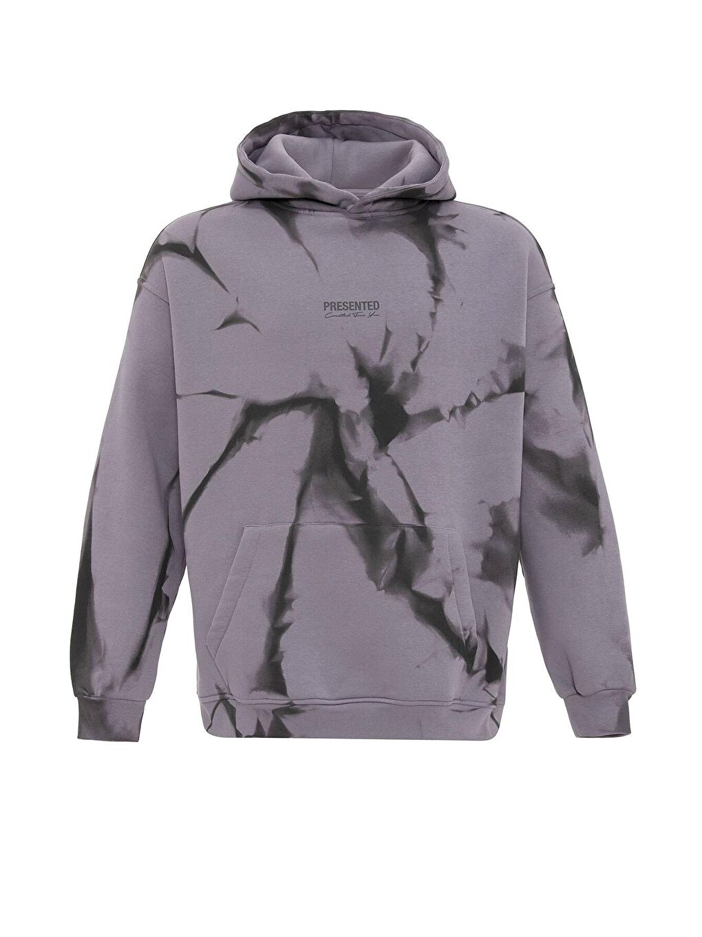 Renk Detaylı Kapüşonlu Oversize Erkek Hoodie Lila-1