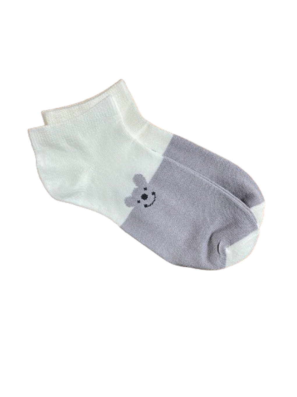 Beyaz 6'lı Gri Ayıcık Desenli Pamuklu Patik Çorap-1