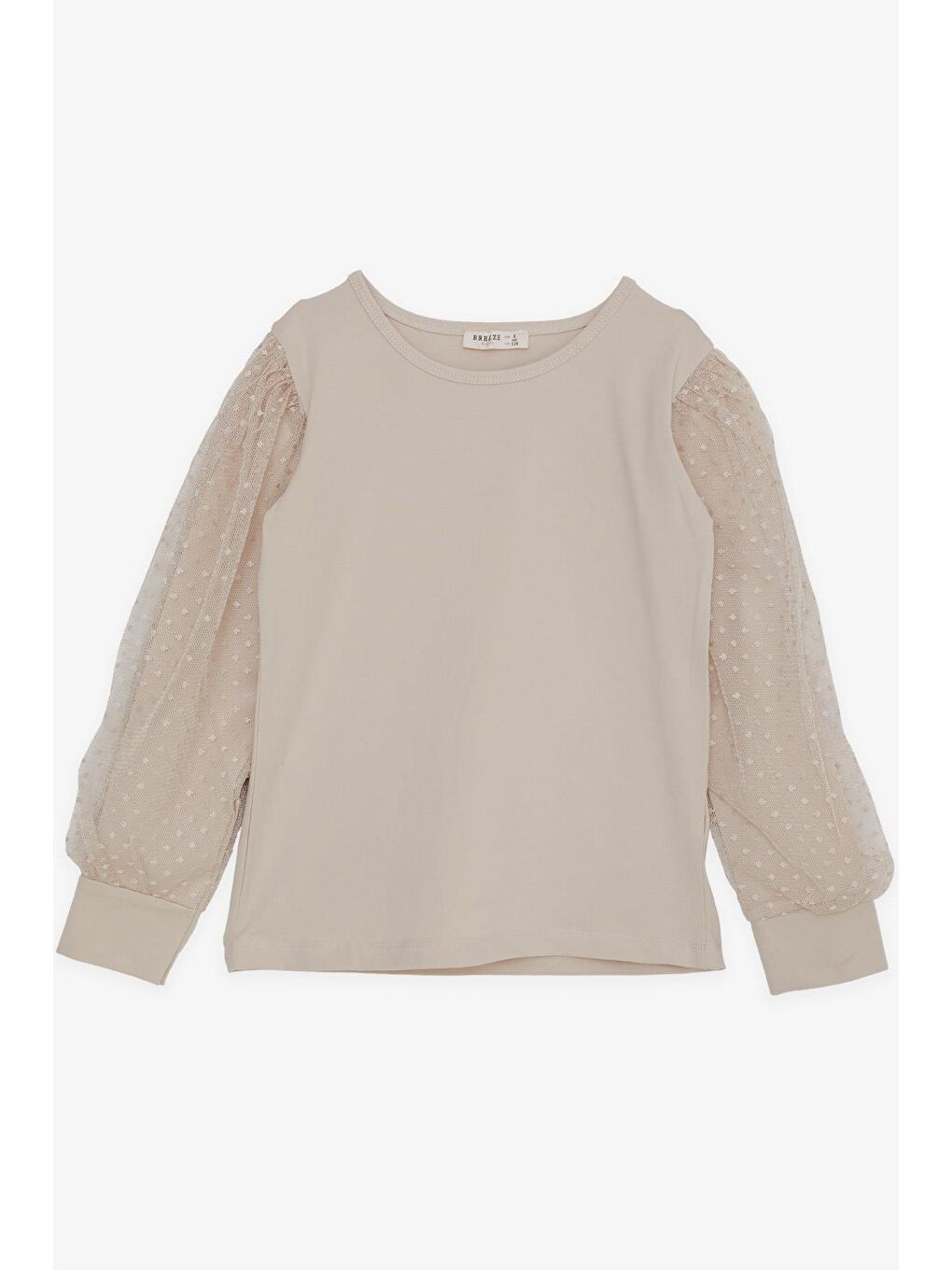 Kız Çocuk Bluz Kolları Tül Detaylı Bej (8-11 Yaş)