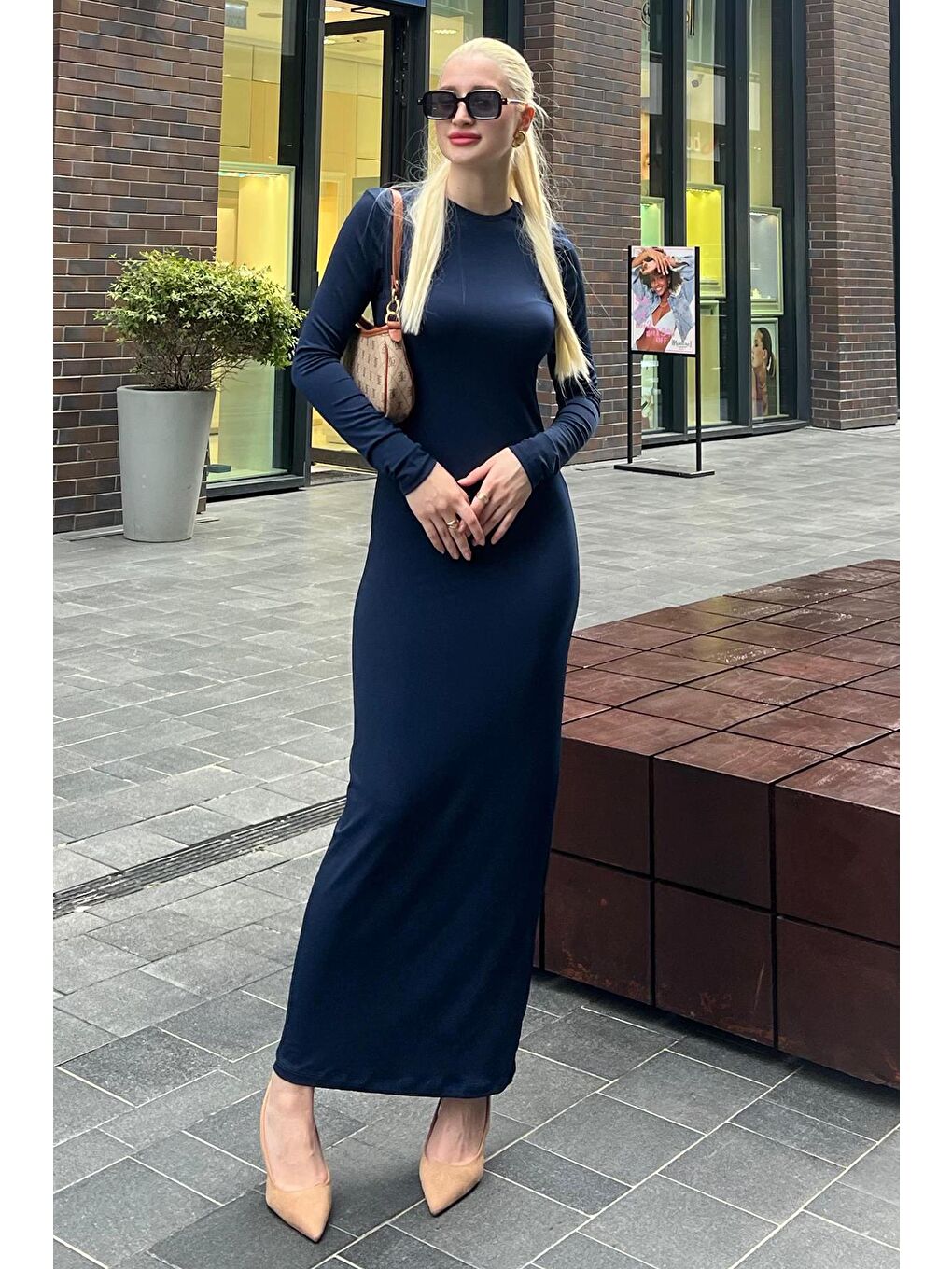 Lacivert Basic Yarım Balıkçı Uzun Kollu Elbise-6