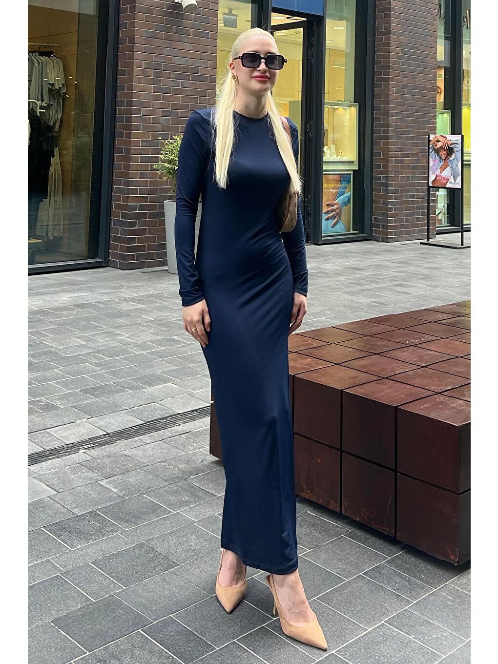 Lacivert Basic Yarım Balıkçı Uzun Kollu Elbise-7