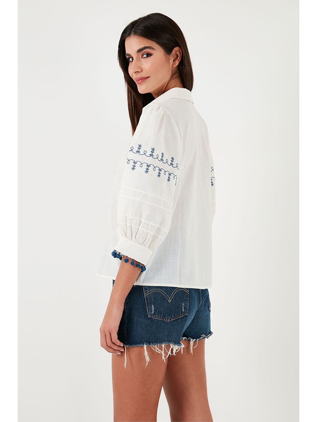 Lacivert Pamuklu Regular Fit Balon Truvakar Kol Gömlek 611Go0302-5