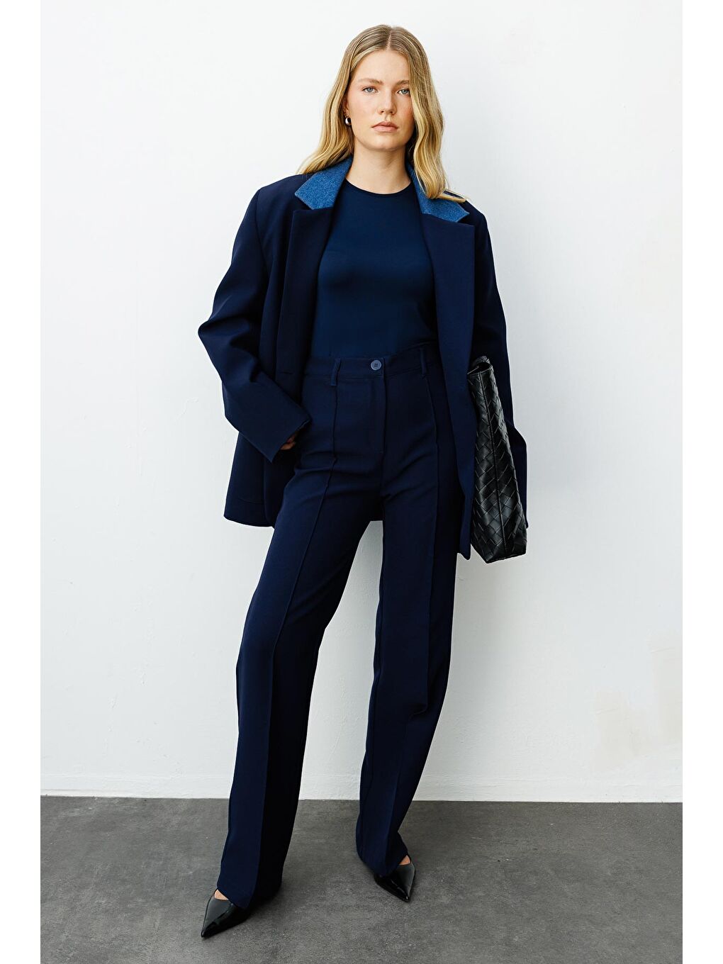 Dikiş Detaylı Lacivert Palazzo Pantolon