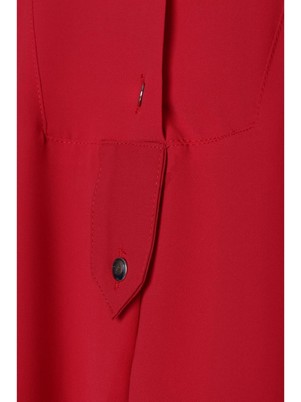 Kırmızı Hakim Yaka Yırtmaçlı Kolu Katlama Detaylı Tunik-4