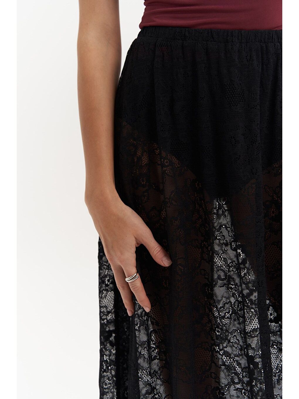 Seena Siyah Uzun Dantel Etek-4