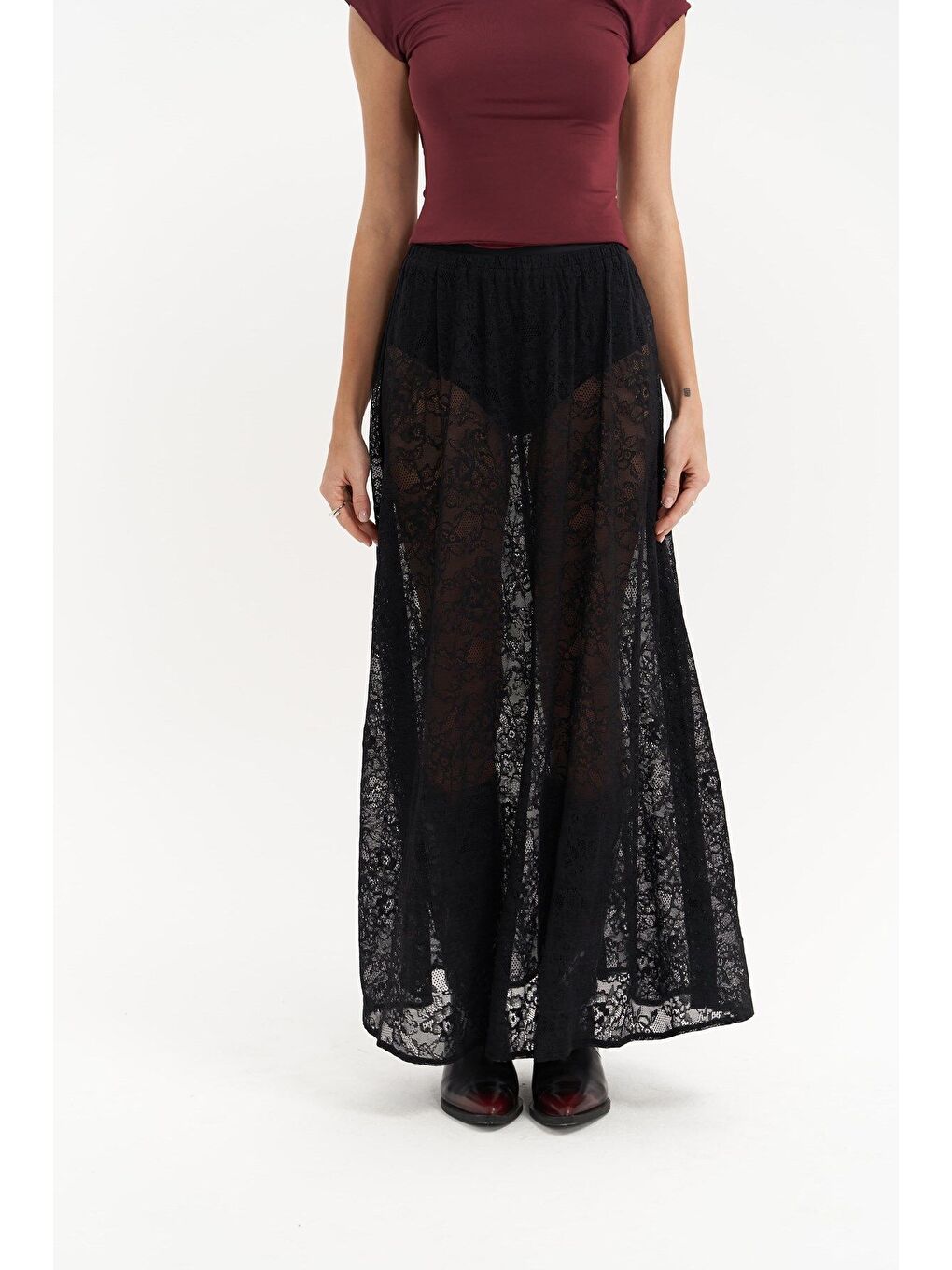 Seena Siyah Uzun Dantel Etek-6