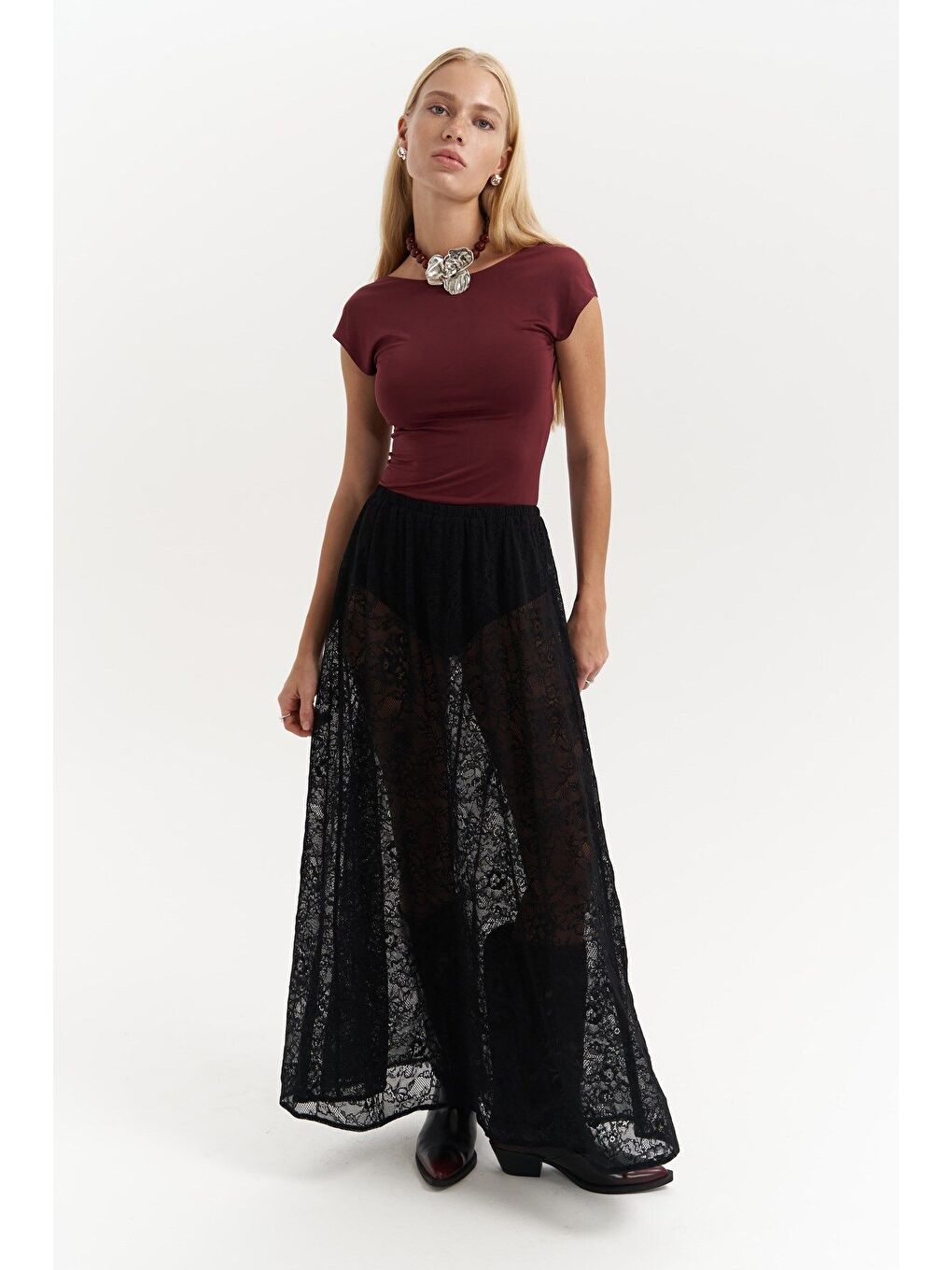 Seena Siyah Uzun Dantel Etek-1