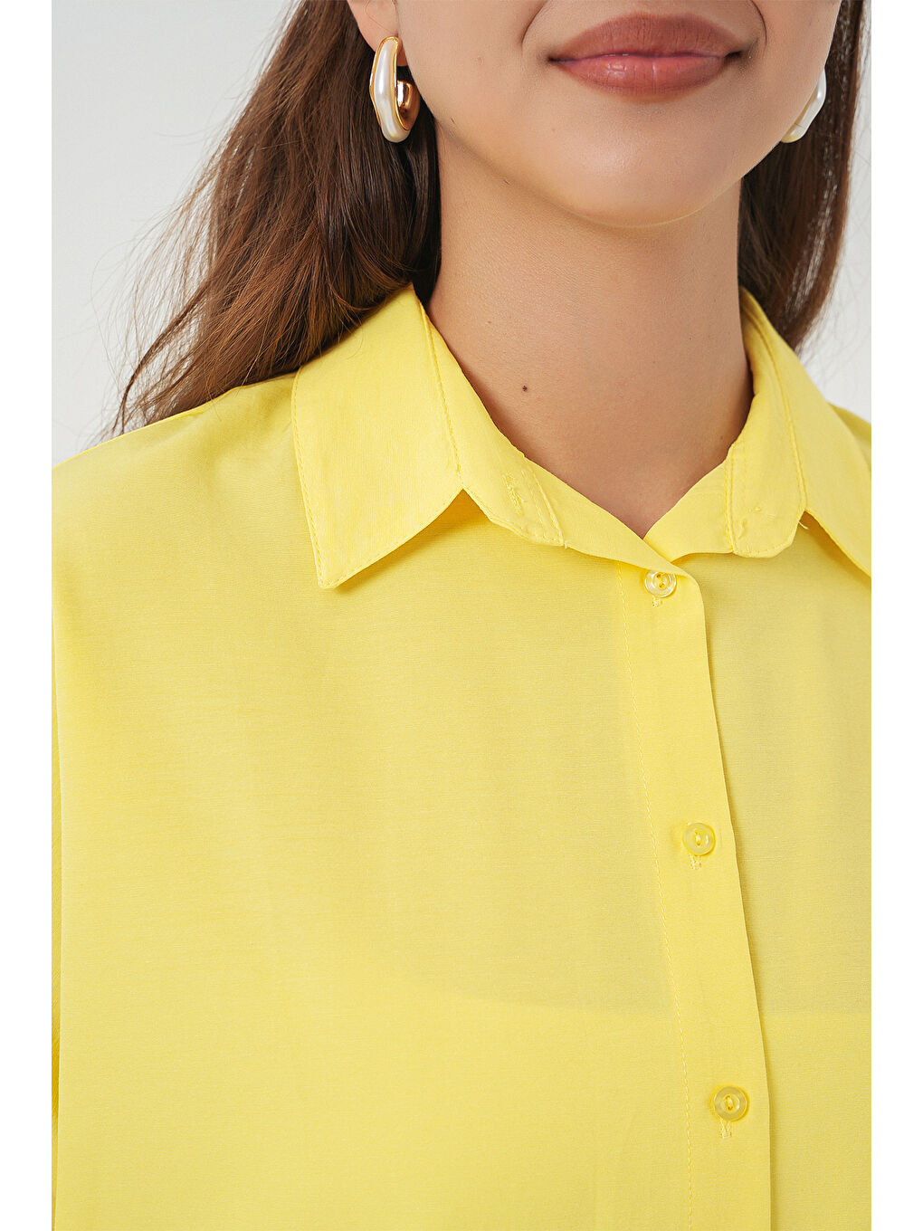 3900 Oversize Uzun Basic Gömlek - Sarı-4