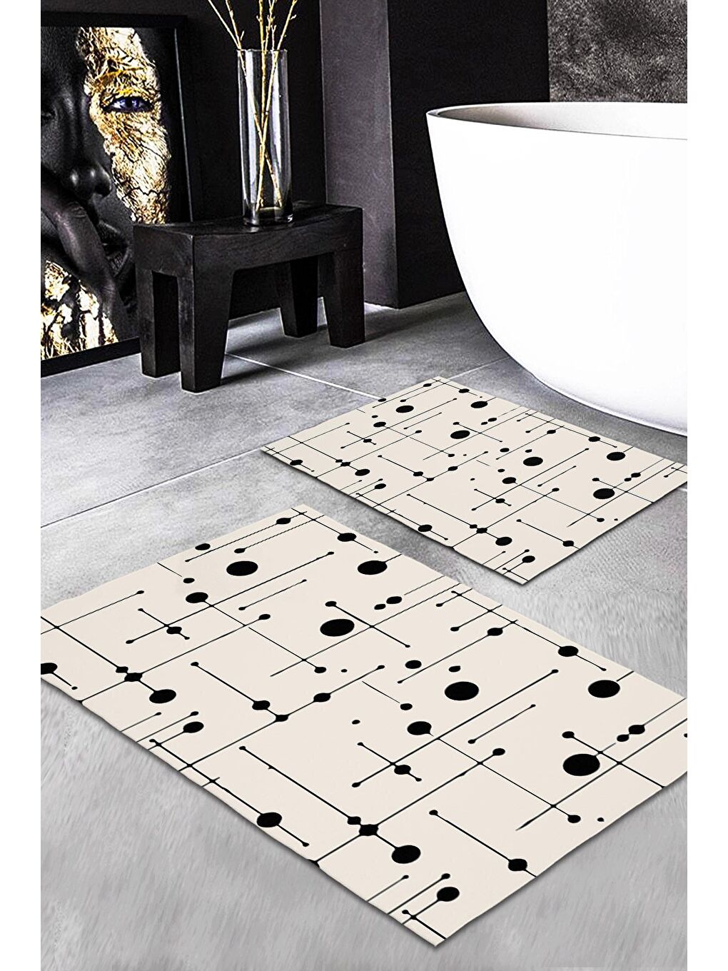 Karışık Desenli Banyo Paspası 2'li 50x60 cm - 60x100cm