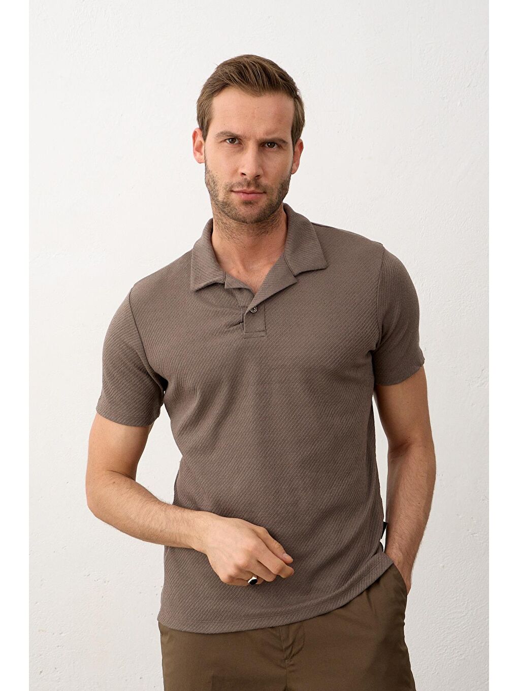 Danger Kahverengi Erkek Polo Yaka Düğmeli Slim-Fit Triko Tişört  Kahve