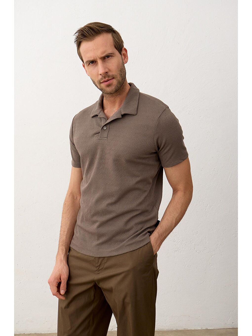 Danger Kahverengi Erkek Polo Yaka Düğmeli Slim-Fit Triko Tişört  Kahve - 1