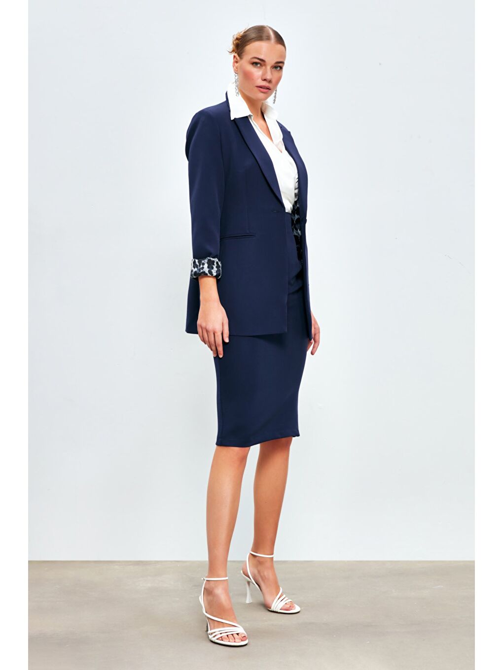 Düz Kalem Etek - Lacivert-1