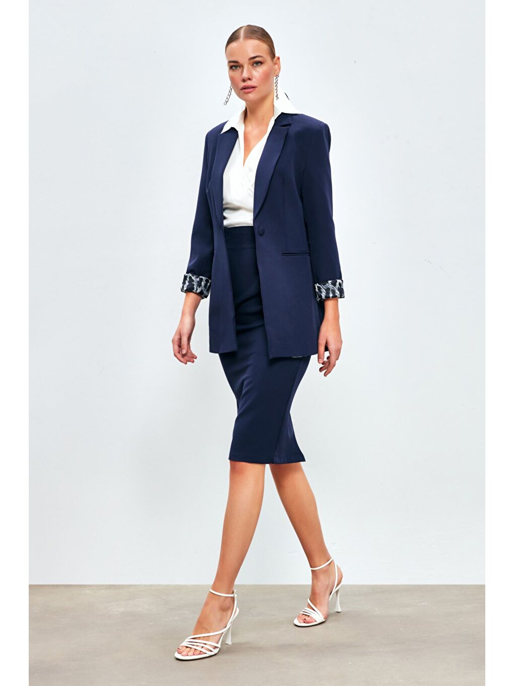 Düz Kalem Etek - Lacivert-3