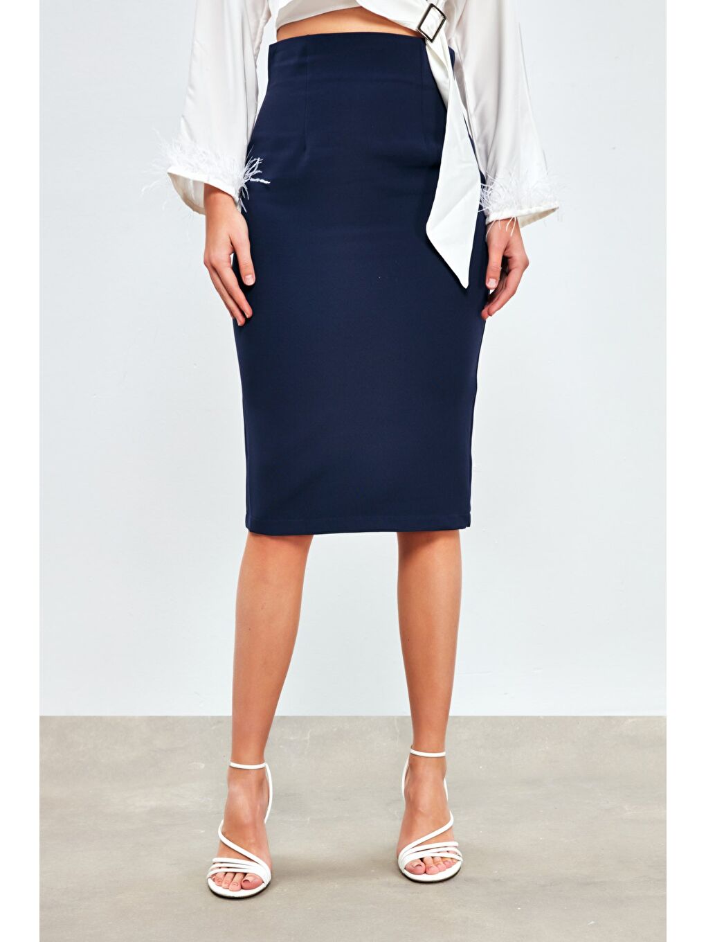 Düz Kalem Etek - Lacivert-5