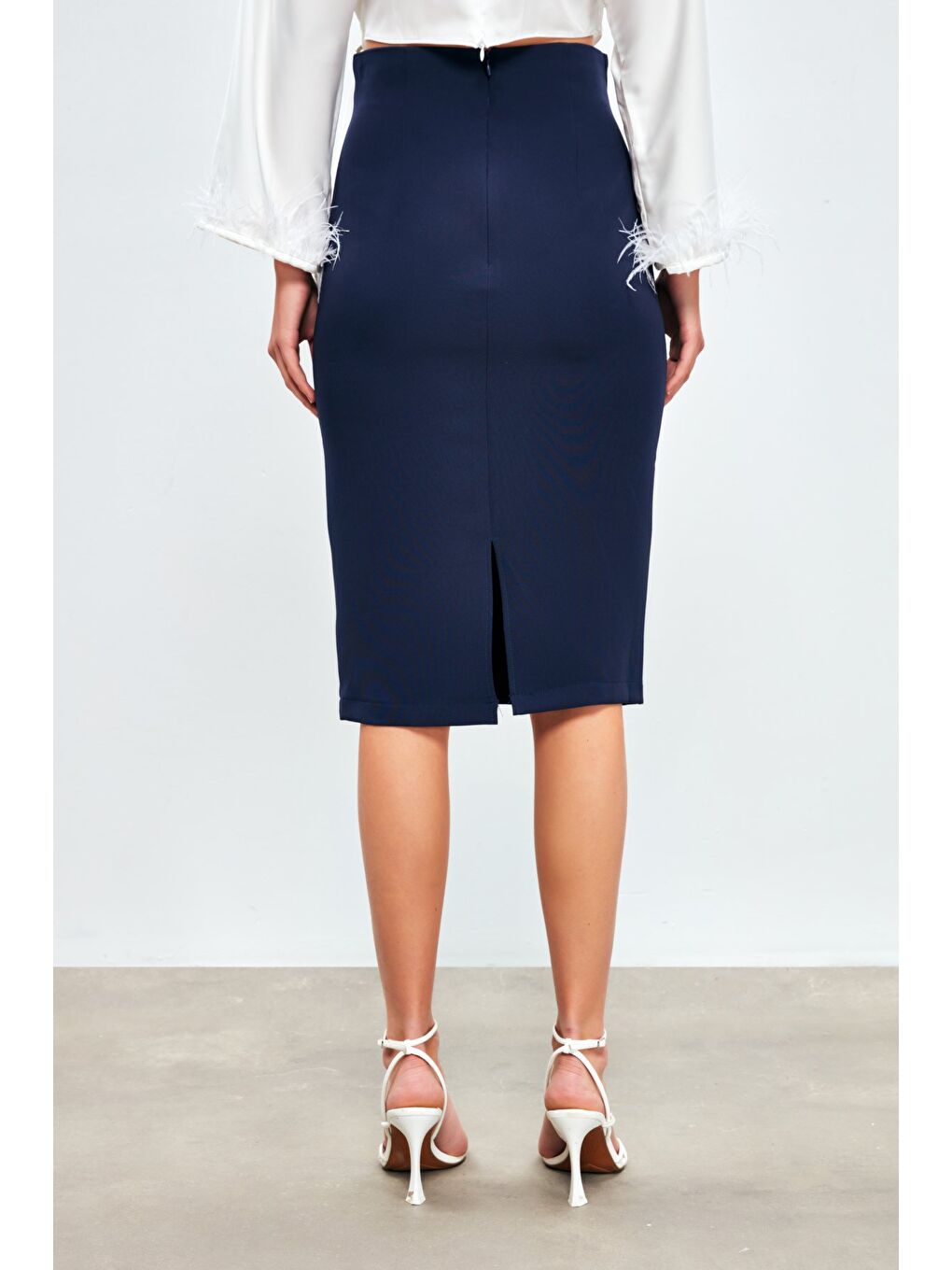 Düz Kalem Etek - Lacivert-7