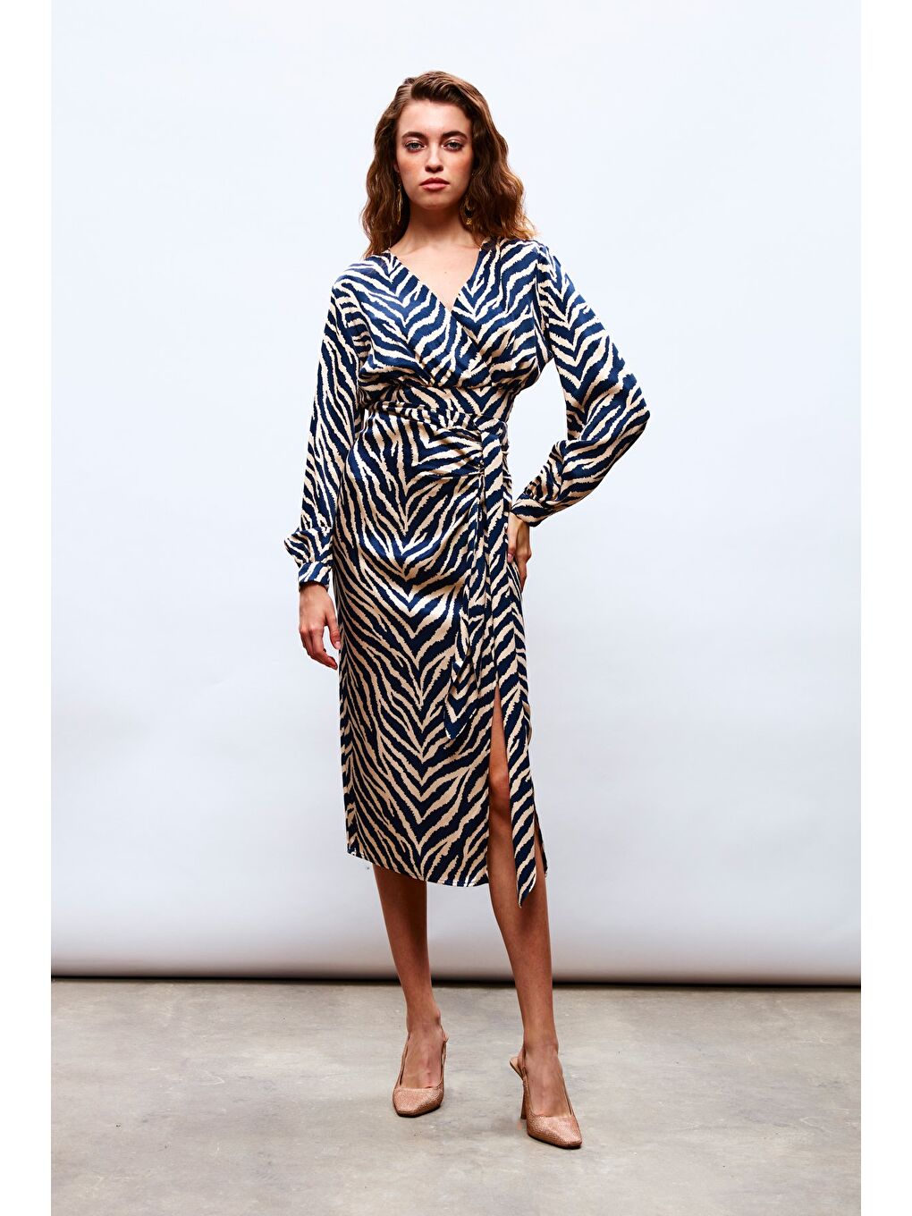 Zebra Desenli Saten Etek - Lacivert-1