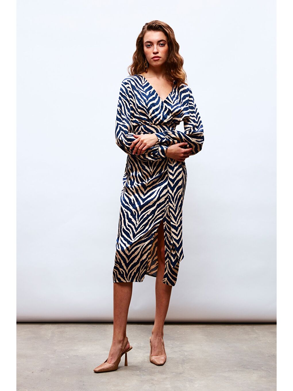 Zebra Desenli Saten Etek - Lacivert-2