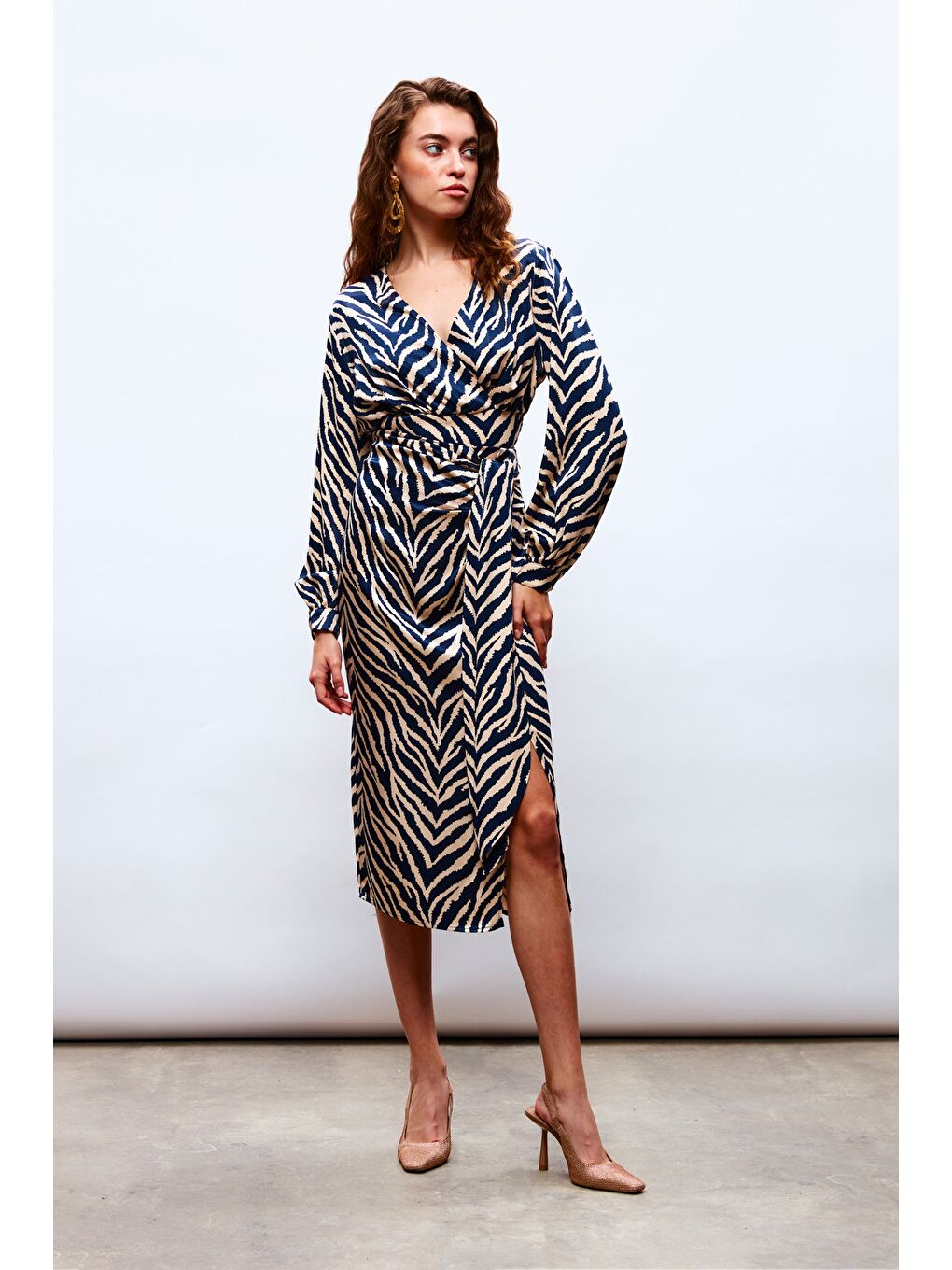 Zebra Desenli Saten Etek - Lacivert-3