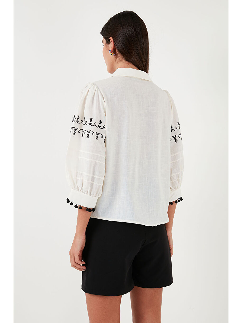 Siyah Pamuklu Regular Fit Balon Truvakar Kol Gömlek 611Go0302-5