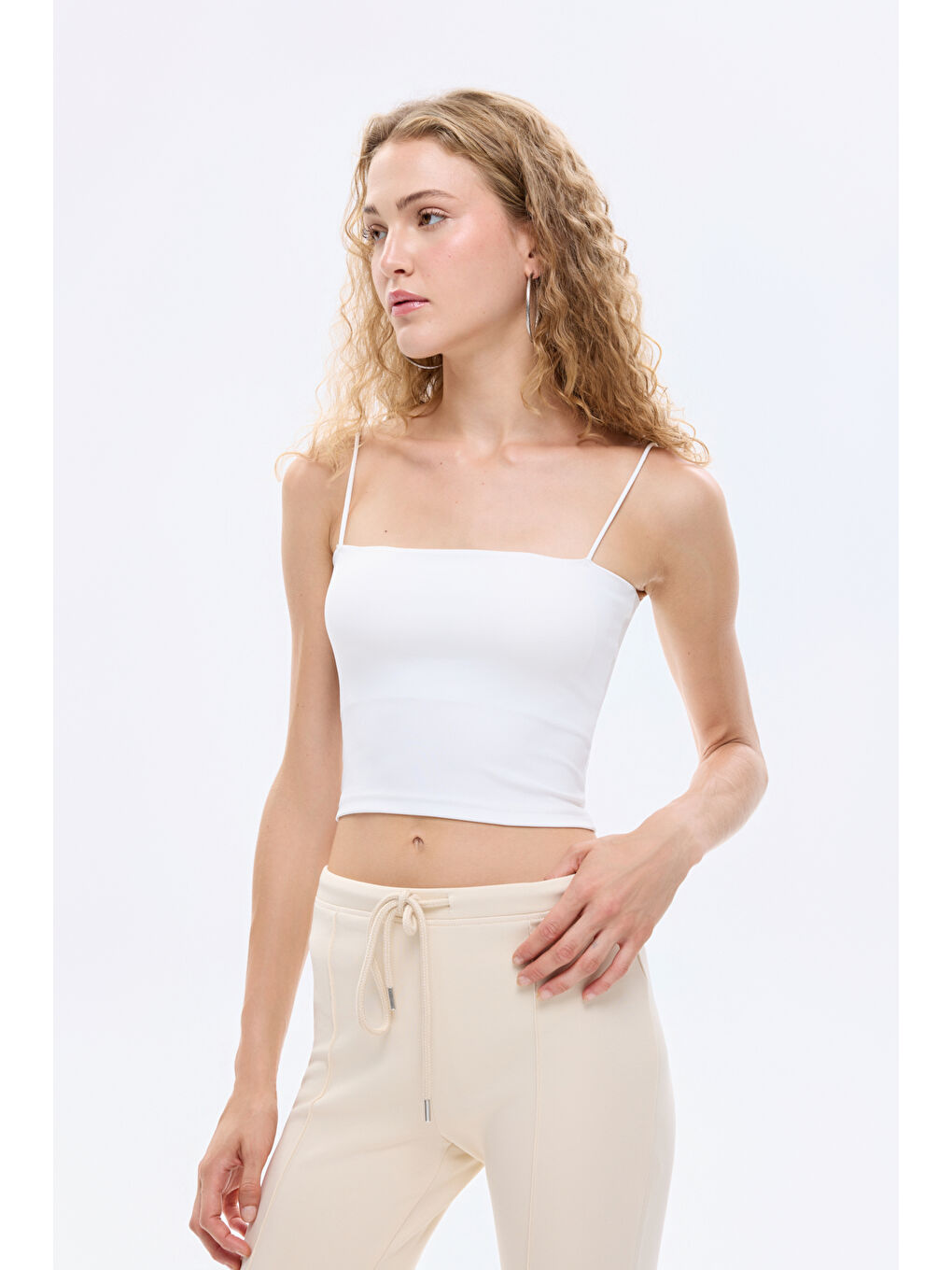 İp Askılı Basic Crop Atlet Ekru-2