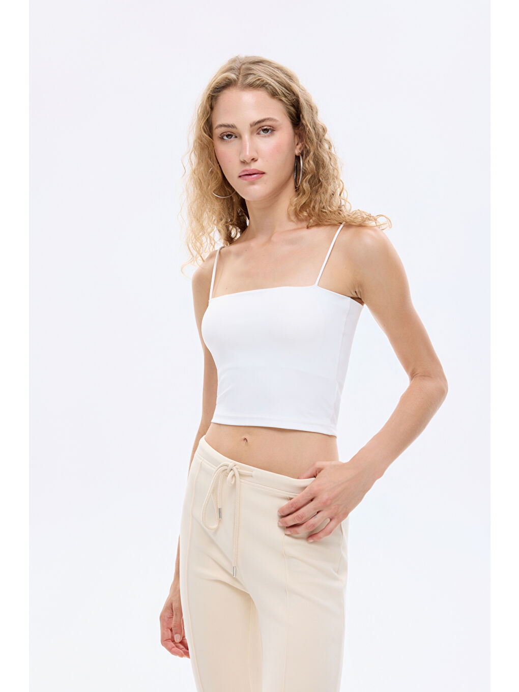İp Askılı Basic Crop Atlet Ekru-3