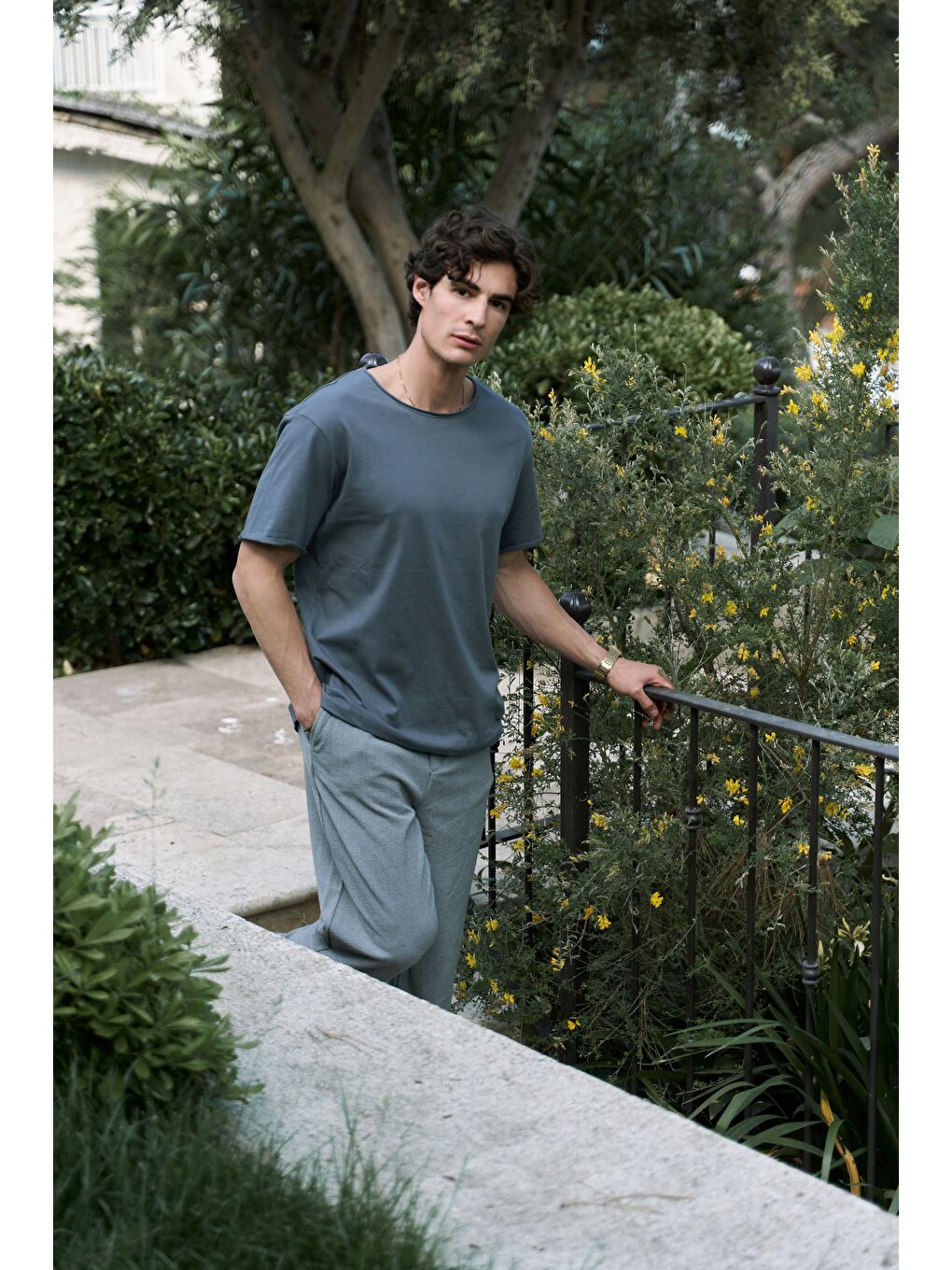 Gri Pierce Füme Erkek %100 Pamuk Tişört