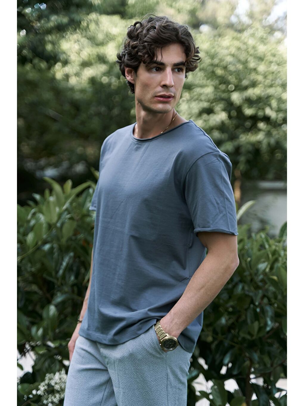 Gri Pierce Füme Erkek %100 Pamuk Tişört-2