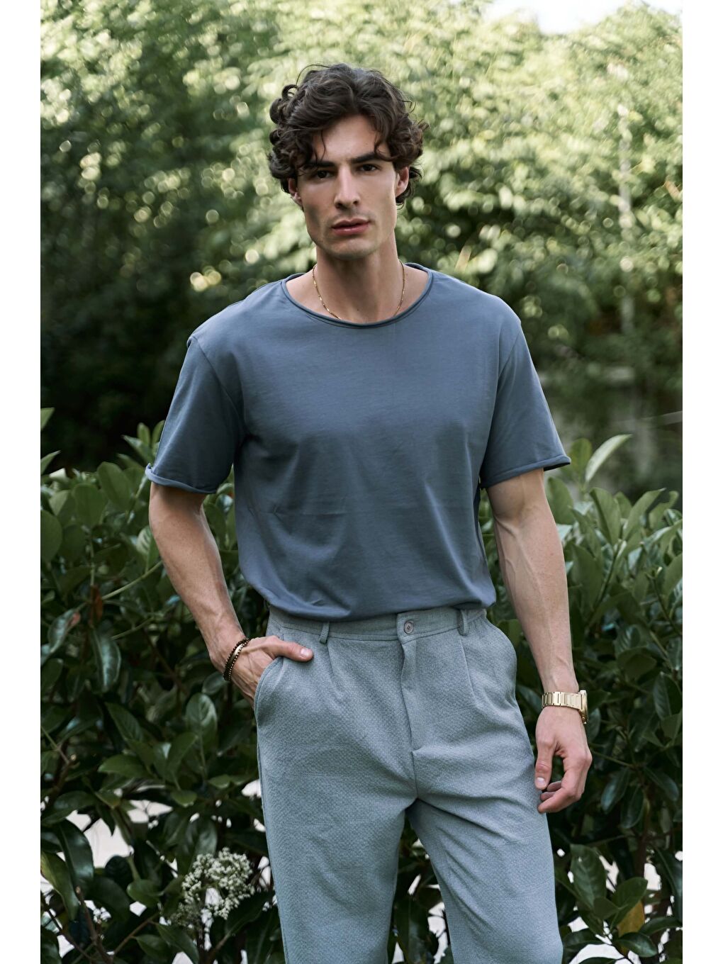 Gri Pierce Füme Erkek %100 Pamuk Tişört-3