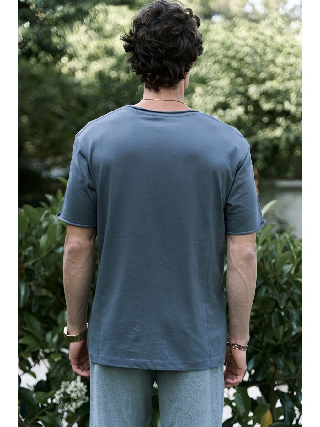 Gri Pierce Füme Erkek %100 Pamuk Tişört-4