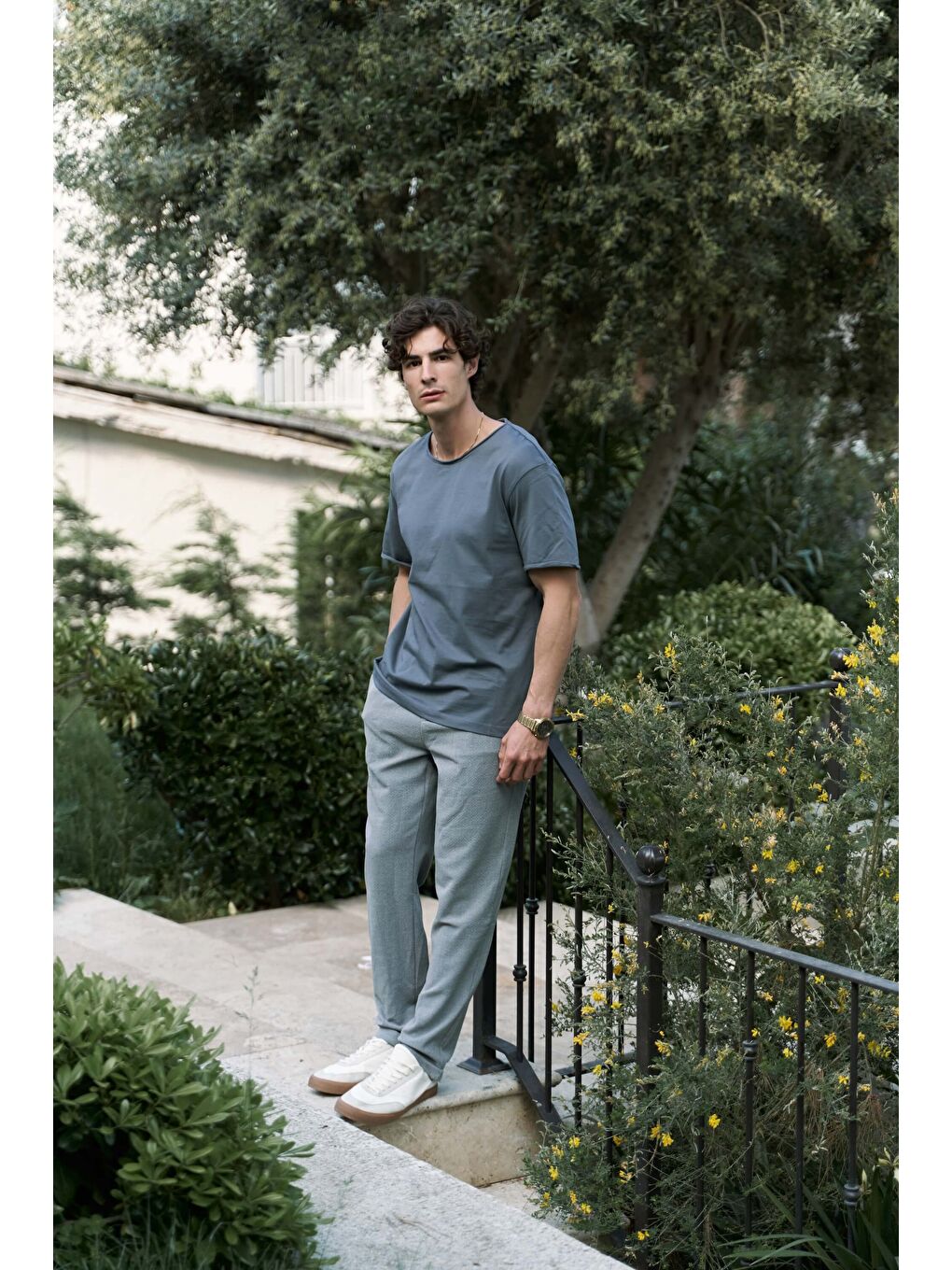 Gri Pierce Füme Erkek %100 Pamuk Tişört-5