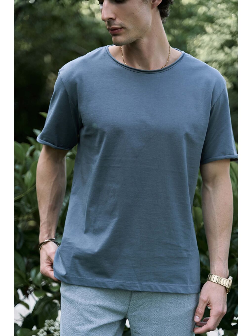 Gri Pierce Füme Erkek %100 Pamuk Tişört-6
