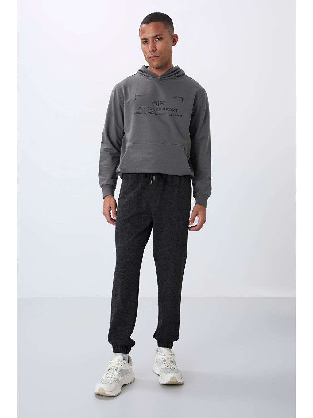 Antrasit Melanj Yüzeyi Dokulu Standart Fit Erkek Eşofman Alt - 82156-1