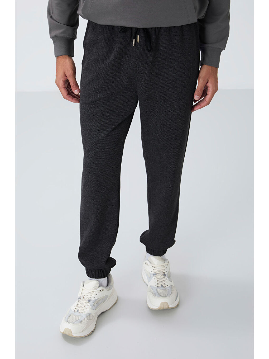 Antrasit Melanj Yüzeyi Dokulu Standart Fit Erkek Eşofman Alt - 82156-2