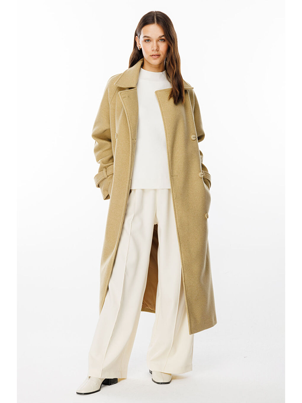 Bej Premium Kruvaze Olive Kaşe Kaban-3