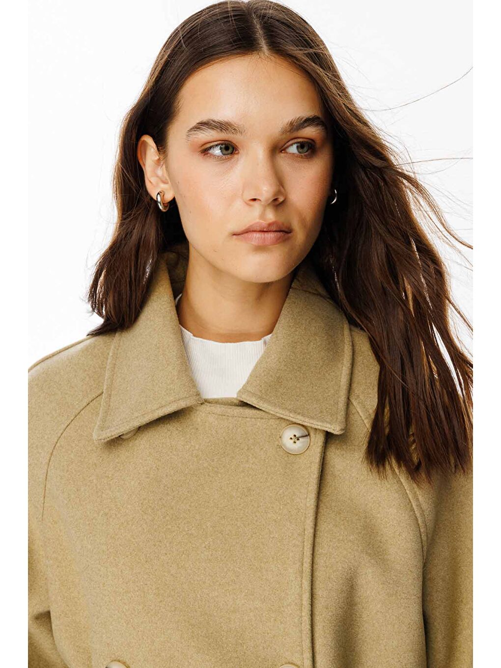 Bej Premium Kruvaze Olive Kaşe Kaban-4