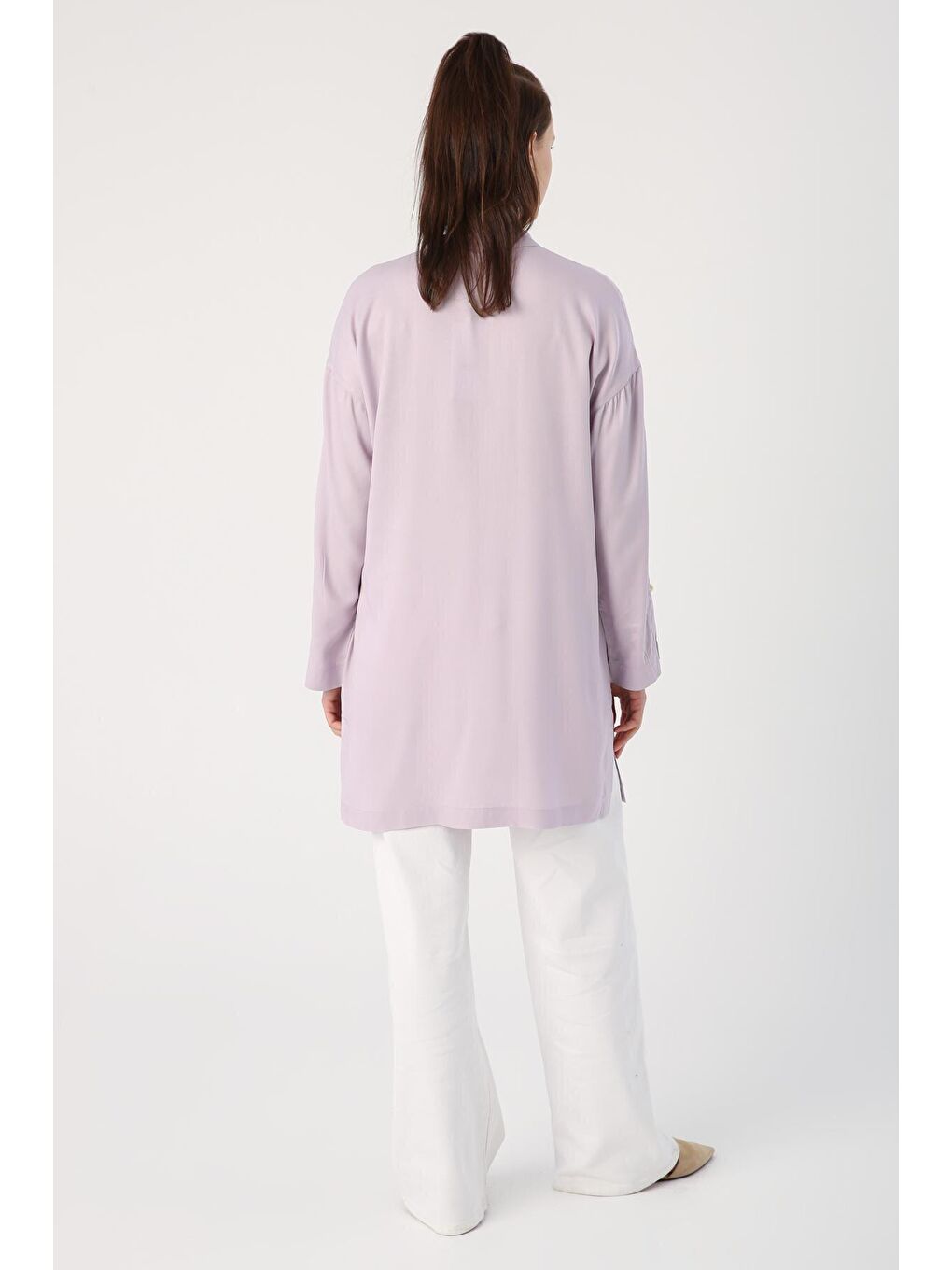 Açık Lila Hakim Yaka Yırtmaçlı Viskon Gömlek Tunik-3