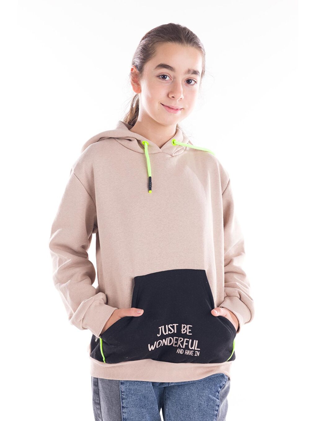 Ekru Kız Çocuk Kapüşonlu Sweatshirt 14164