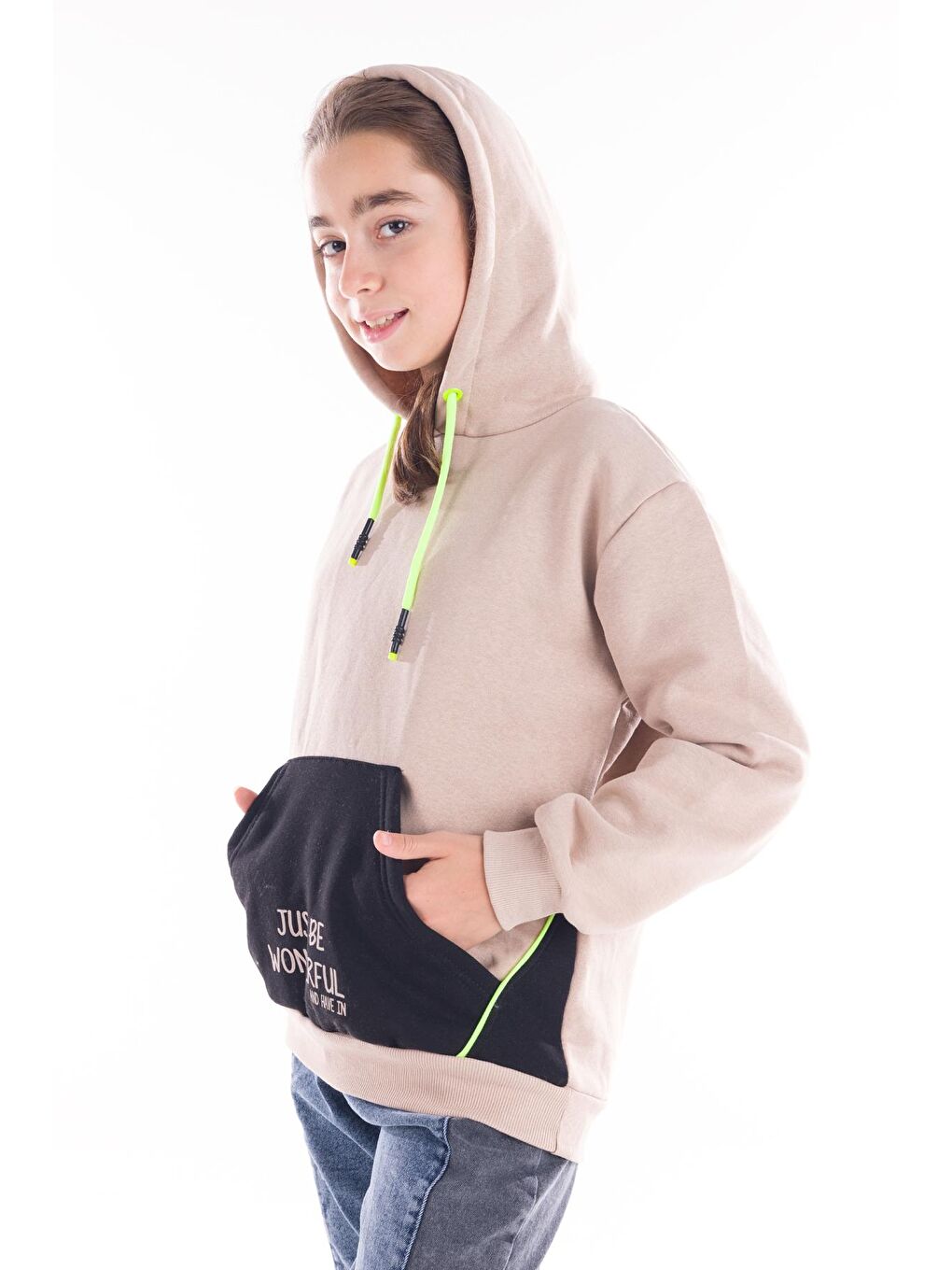 Ekru Kız Çocuk Kapüşonlu Sweatshirt 14164-1