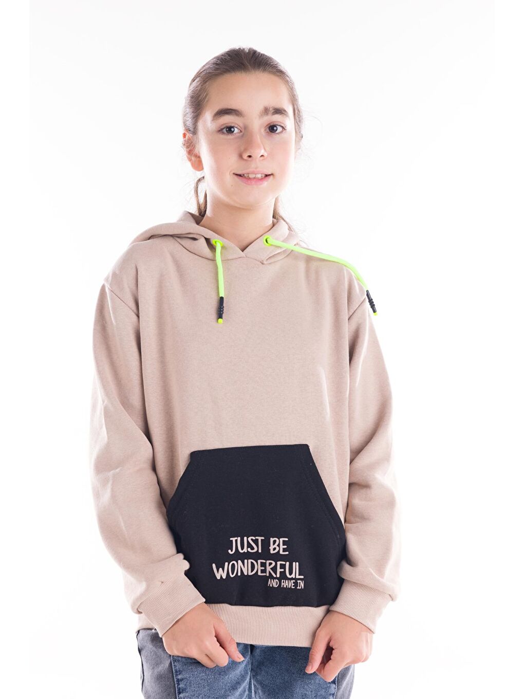 Ekru Kız Çocuk Kapüşonlu Sweatshirt 14164-2