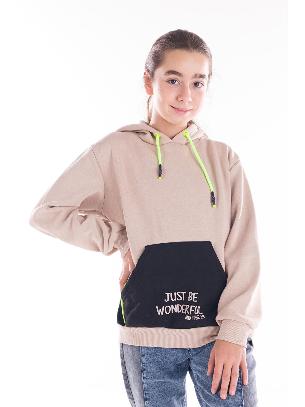 Ekru Kız Çocuk Kapüşonlu Sweatshirt 14164-3