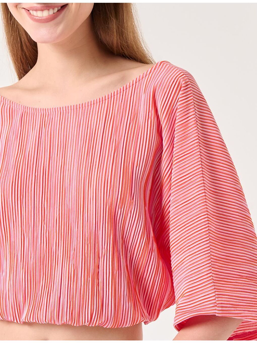 Kırmızı Sıfır Yaka Truvakar Kol Çizgili Bluz-1
