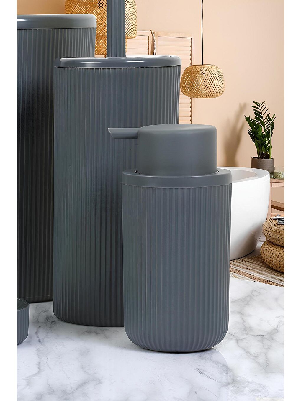 Gri 5'li Banyo Seti,Banyo Dekorasyonu İçin Beşli Set,Paspas Hediyeli-2