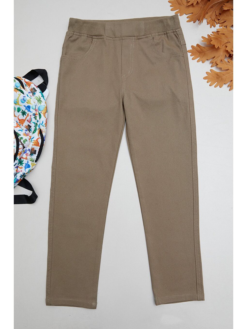 Kahverengi Beli Lastikli Erkek Çocuk Okul Pantolonu-2