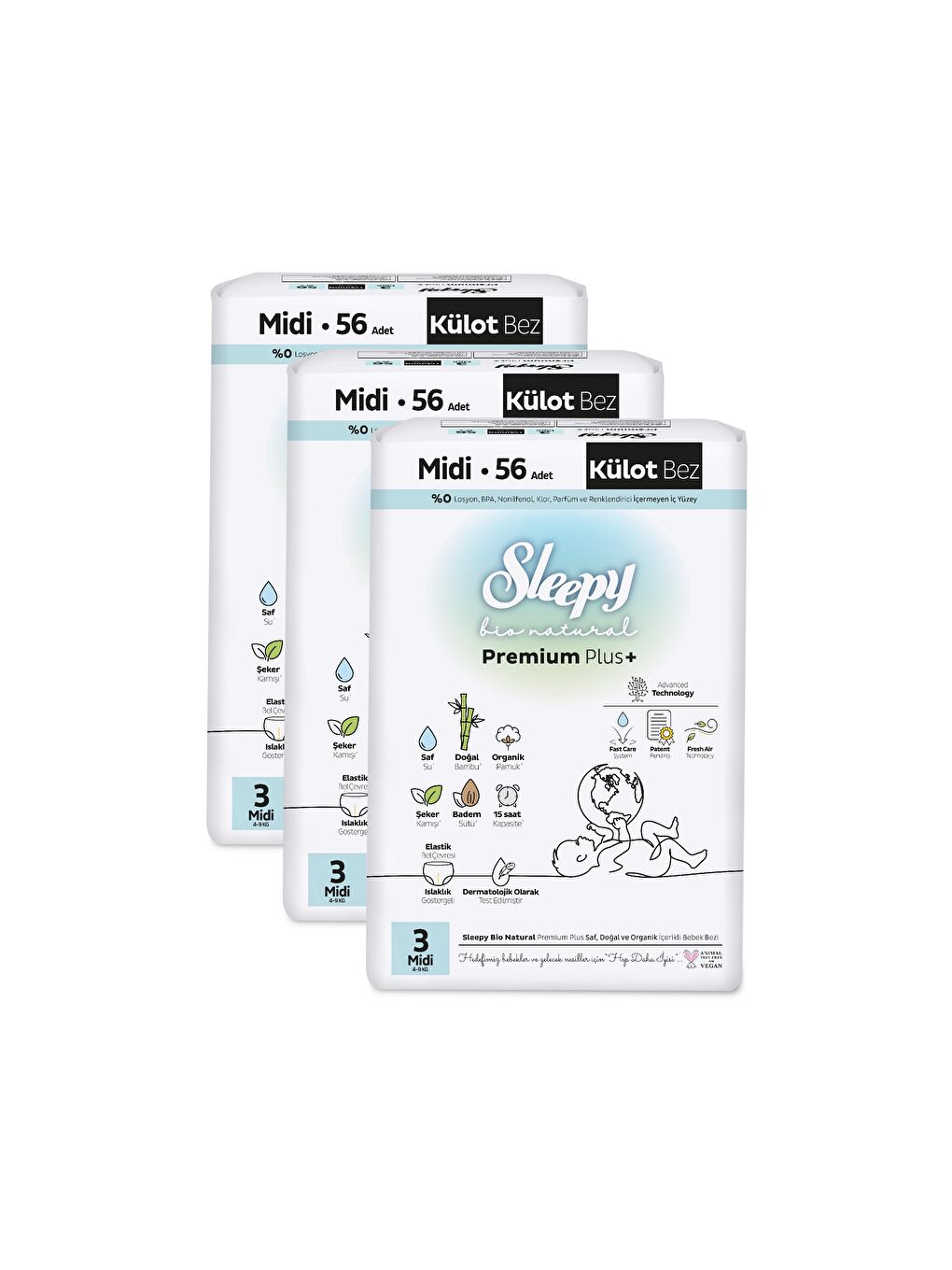 Sleepy Bio Natural Premium Plus Avantajlı Paket Külot Bez 3 Numara Midi 168 Adet - 2