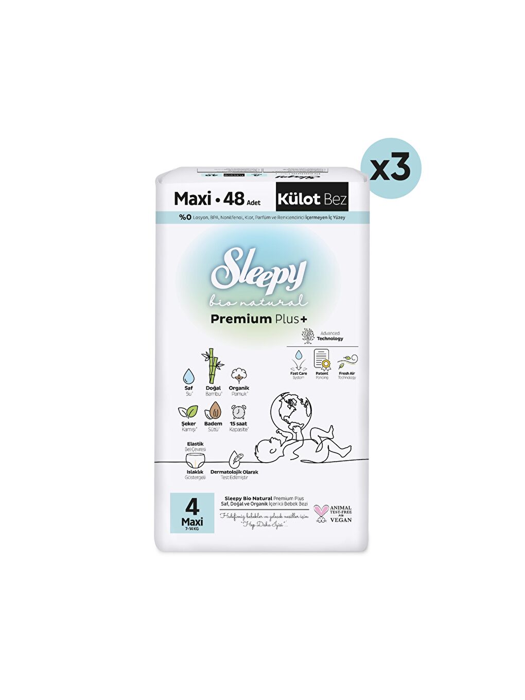 Sleepy Bio Natural Premium Plus Avantajlı Paket Külot Bez 4 Numara Maxi 144 Adet - 1